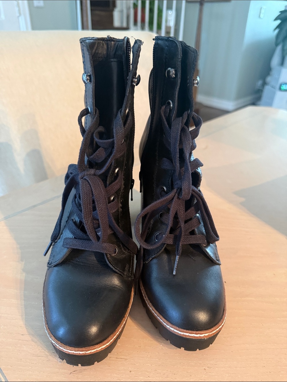 Chelsea & Violet Black Lace-Up Combat Boots with Contrast Welt